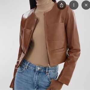 NWOT Lamarque Brown Leather Linette Jacket Cropped
